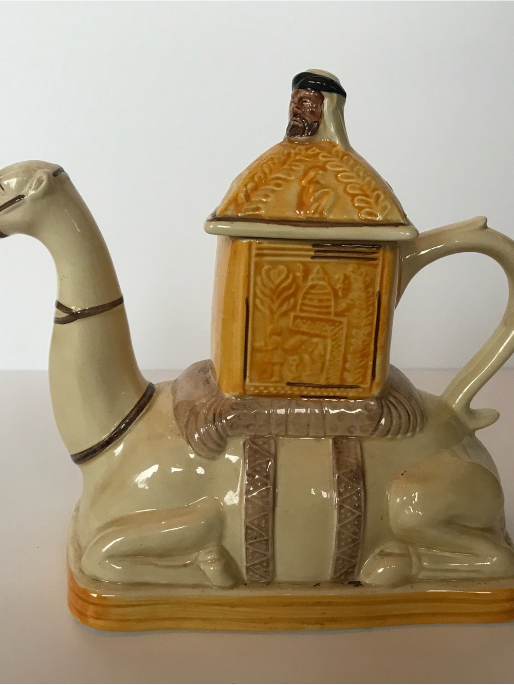Ceramic Camel Teapot in Cream and Mustard - Decorative Home Art